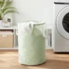 Scrunchable Round Laundry Hamper Green Stitch Grid - Brightroom™