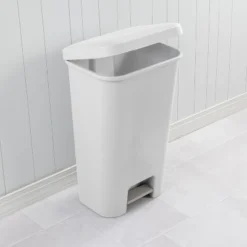 11.9gal Step Trash Can White - Brightroom™: Pedal-Operated Kitchen Garbage Can, Textured Plastic, Indoor Use -Storage Furniture Shop GUEST 08fb28e8 cbc6 4caa b175 1a7ead28e5a6