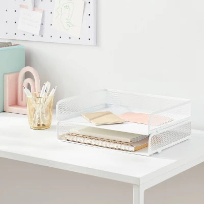 Mesh Stacking Letter Tray With Wide Side Opening White - Brightroom™: Steel File Organizer & Holder, No Assembly Required 1 Mesh Stacking Letter Tray With Wide Side Opening White - Brightroom™: Steel File Organizer & Holder, No Assembly Required