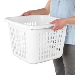 1.5bu Plastic Square Laundry Basket - Brightroom™: Medium White Clothes Hamper With Built-In Handles, Portable Storage -Storage Furniture Shop GUEST 22cb01ab c718 4b1c 9bea cf1d1c8b5b7e