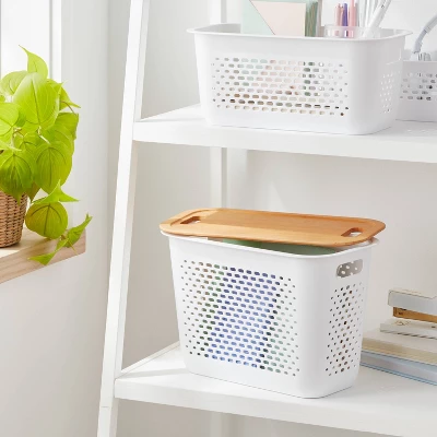 Narrow Bamboo Lid With Cutout Handles - Brightroom™: Decorative Storage Bin, Brown, No Assembly, 12.2" Height 1 Narrow Bamboo Lid With Cutout Handles - Brightroom™: Decorative Storage Bin, Brown, No Assembly, 12.2" Height