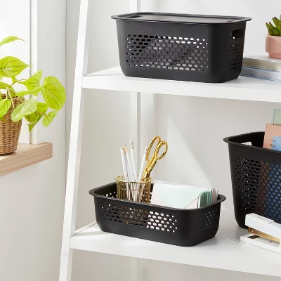Narrow Small Decorative Plastic Bin Black - Brightroom™: Modern Rectangle, 3.2 Volume, Cut-Out Handles 1 Narrow Small Decorative Plastic Bin Black - Brightroom™: Modern Rectangle, 3.2 Volume, Cut-Out Handles