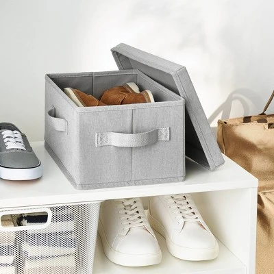 Fabric Shoe Bin With Lid Light Gray - Brightroom™: Square Storage With Handles, Fits 13" Cube System, No Assembly Required 1 Fabric Shoe Bin With Lid Light Gray - Brightroom™: Square Storage With Handles, Fits 13" Cube System, No Assembly Required
