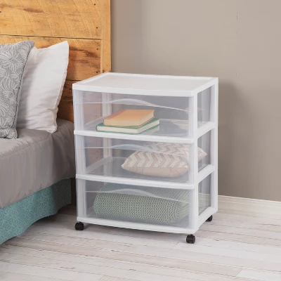 3 Drawer Wide Cart White - Brightroom™: Plastic Storage Drawers, Utility Cart With Casters, Portable Universal Storage 4 3 Drawer Wide Cart White - Brightroom™: Plastic Storage Drawers, Utility Cart With Casters, Portable Universal Storage - Image 4