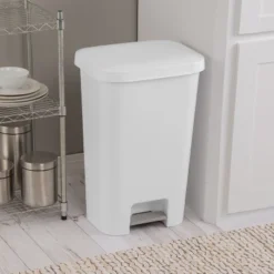 11.9gal Step Trash Can White - Brightroom™: Pedal-Operated Kitchen Garbage Can, Textured Plastic, Indoor Use -Storage Furniture Shop GUEST 5dee0420 37b4 4411 81e8 3669bef6142c