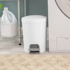 1.6gal Round Step Trash Can - Brightroom™: Compact Pedal-Operated Lid, Small Bathroom Bin, Textured White Finish -Storage Furniture Shop GUEST 6f979a69 a398 4b73 b4bc a8b6b2d574d1