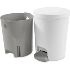 1.6gal Round Step Trash Can - Brightroom™: Compact Pedal-Operated Lid, Small Bathroom Bin, Textured White Finish -Storage Furniture Shop GUEST 736219aa 062d 4738 8ac8 fdac2a3c8c8b