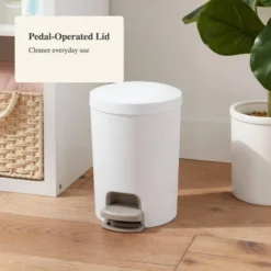 1.6gal Round Step Trash Can - Brightroom™: Compact Pedal-Operated Lid, Small Bathroom Bin, Textured White Finish -Storage Furniture Shop GUEST 850a833e 1d8d 464a 91d2 fa4392e66116