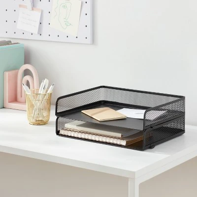 Mesh Stacking Letter Tray With Wide Side Opening Black - Brightroom™ 1 Mesh Stacking Letter Tray With Wide Side Opening Black - Brightroom™