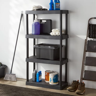 4 Tier Plastic Shelf Unit Black - Brightroom™: Utility Storage Shelves, 55.8" Height, 70 Lbs Capacity, Freestanding 1 4 Tier Plastic Shelf Unit Black - Brightroom™: Utility Storage Shelves, 55.8" Height, 70 Lbs Capacity, Freestanding