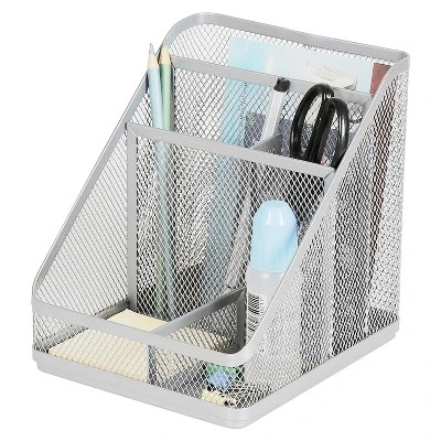 Mesh Medium Desktop Organizer Silver - Brightroom™: Steel Desk Tool Holder, Office Supplies, 7"x7"x6" 4 Mesh Medium Desktop Organizer Silver - Brightroom™: Steel Desk Tool Holder, Office Supplies, 7"x7"x6" - Image 4