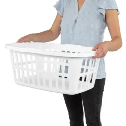 1.5bu Laundry Basket White - Brightroom™: Large Portable Clothes Hamper With Built-In Handles, 52.8L Capacity -Storage Furniture Shop GUEST a136fa33 76d1 4694 882d 0ec835b45a70