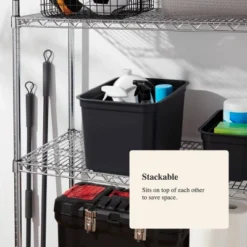 26.2qt Heavy Duty Storage Bin - Brightroom™: Black Plastic, Stackable & Portable, Universal Storage Solution -Storage Furniture Shop GUEST a8ee8675 23e8 46ff 8b08 25af49e86b6d