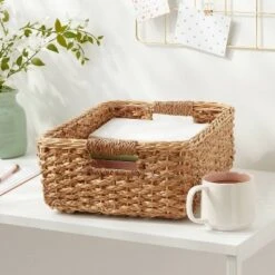 Braided Seagrass Folio Bin - Brightroom™: Handwoven Khaki Storage Basket, Rectangle, 6"x12"x17", Nest Seal Certified