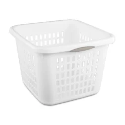 1.5bu Plastic Square Laundry Basket - Brightroom™: Medium White Clothes Hamper With Built-In Handles, Portable Storage -Storage Furniture Shop GUEST b3a07e8d 196b 494f a6c1 dc231ca035ec