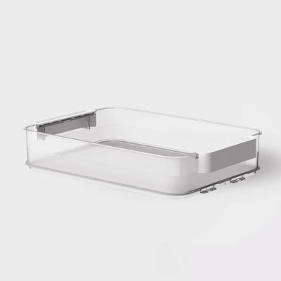 Click In Place 6.7qt Clear Shallow Plastic Storage Bin With White Latch For Home And Office Organization - Brightroom™ 1 Click In Place 6.7qt Clear Shallow Plastic Storage Bin With White Latch For Home And Office Organization - Brightroom™