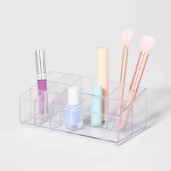Bathroom Plastic 9 Slot Mixed Cosmetic Organizer Clear - Brightroom™: Makeup & Vanity Organizer Tray For Bathroom Countertop -Storage Furniture Shop GUEST c86e60e2 e1c8 4070 8398 113e68427840