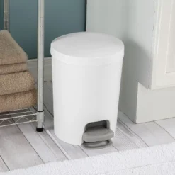 1.6gal Round Step Trash Can - Brightroom™: Compact Pedal-Operated Lid, Small Bathroom Bin, Textured White Finish -Storage Furniture Shop GUEST e09e76a9 b58c 4631 806e 6d1eee45cda2