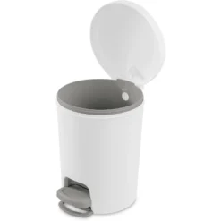 1.6gal Round Step Trash Can - Brightroom™: Compact Pedal-Operated Lid, Small Bathroom Bin, Textured White Finish -Storage Furniture Shop GUEST e7b7d364 e2e5 4250 831e 4f714ade8431