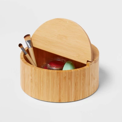 9" X 4" Circular Hinge Lid Bamboo Countertop Organizer - Brightroom™ 3 9" X 4" Circular Hinge Lid Bamboo Countertop Organizer - Brightroom™ - Image 3