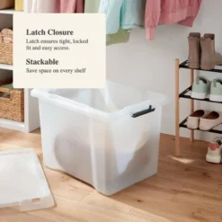 Large Frosted Latching Storage Box - Brightroom™: Stackable Clear Tote, 76L Capacity, Polypropylene, Universal Storage -Storage Furniture Shop GUEST f23c34bd 6053 493d ac3c 2d88b7161b8f