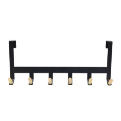 Mixed Material Over The Door 6 Hooks Rail Matte Black - Brightroom™