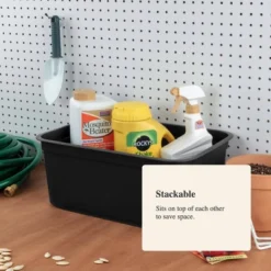 Folio Heavy Duty Storage Bin - Brightroom™: Black Plastic, Stackable, Portable, Universal Storage, 18.6 Volume Capacity -Storage Furniture Shop GUEST ffee4270 d976 4a1d 8f8a dcb319bc901c